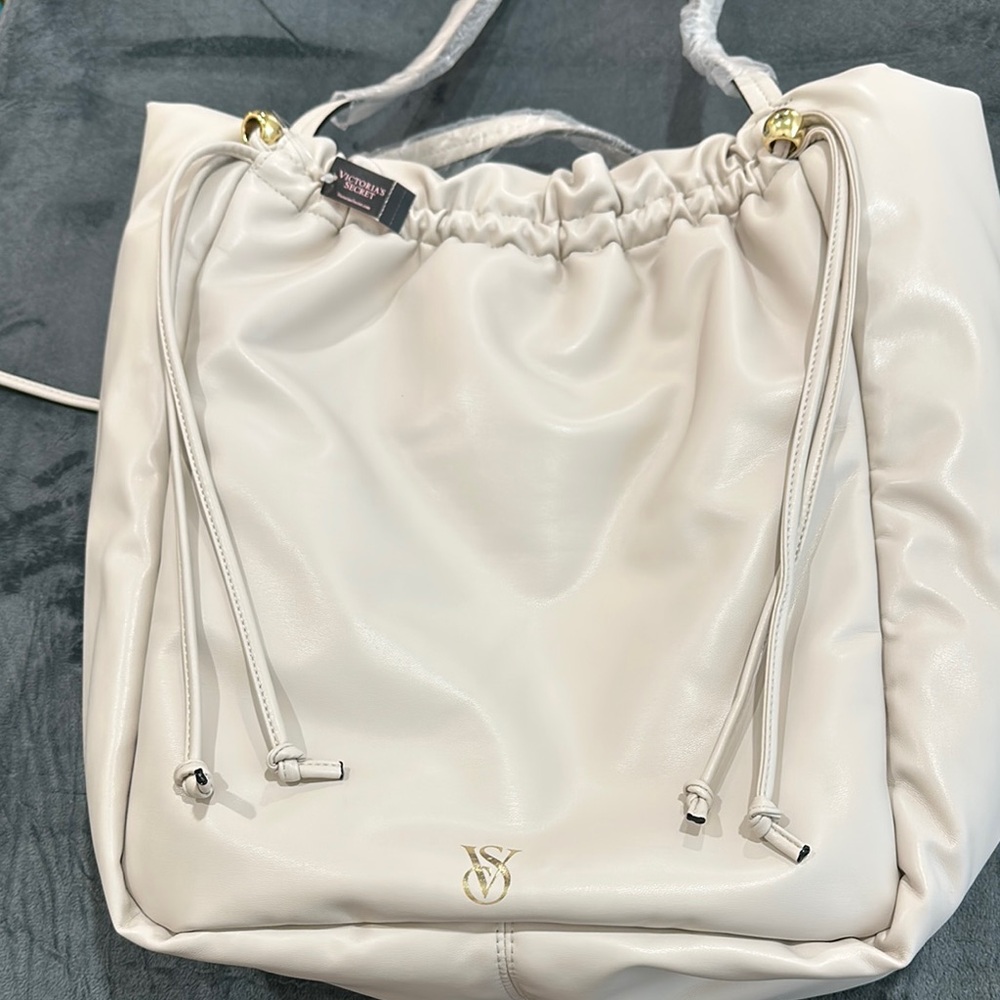 Victoria's Secret White Drawstring Tote Bag